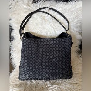 Designer-Patterned Graphite Shoulder Bag with Double Straps